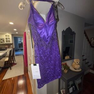 Purple Sequin Halter Dress